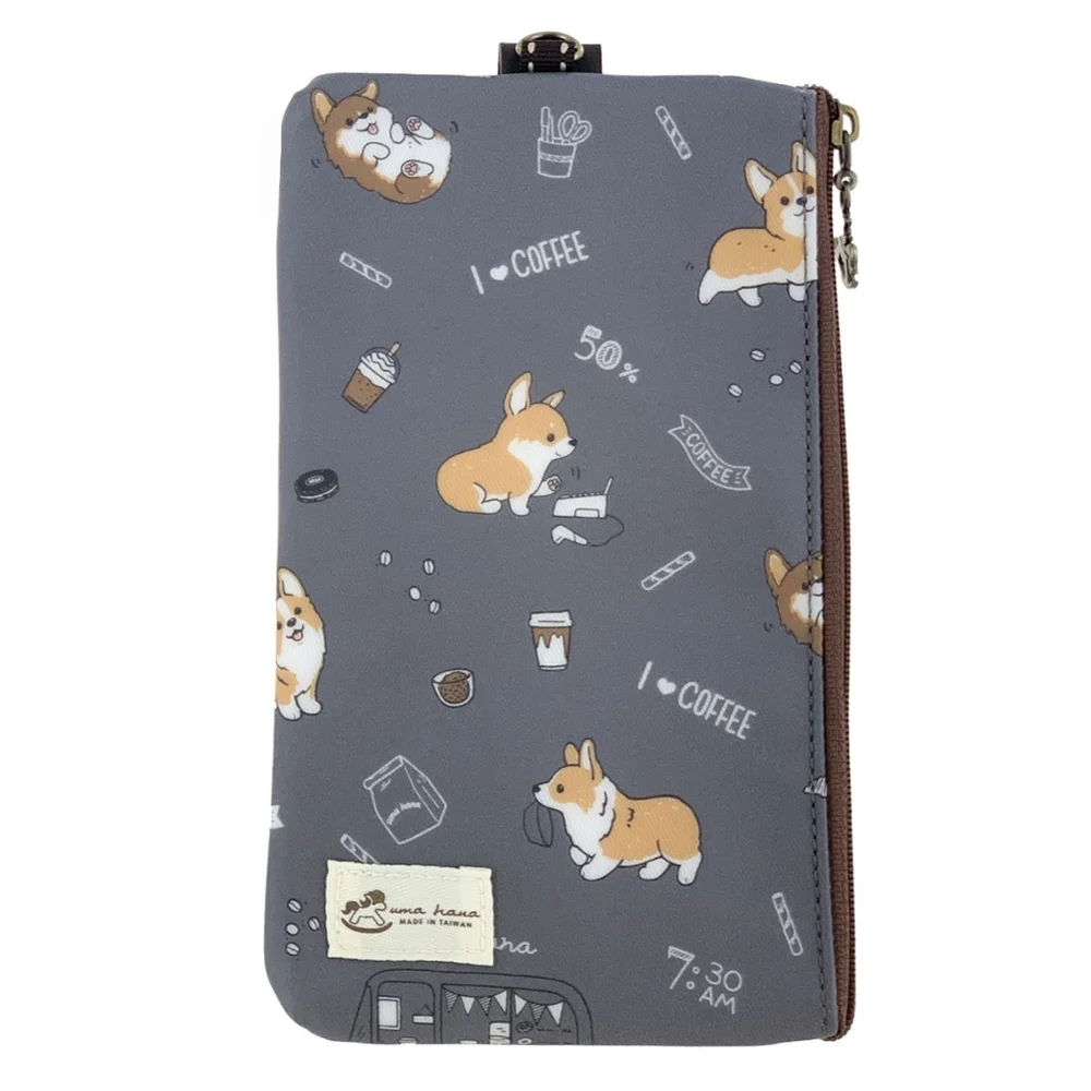 Waterproof Corgi Coffee Phone Case Pouch W/ Neck Strap